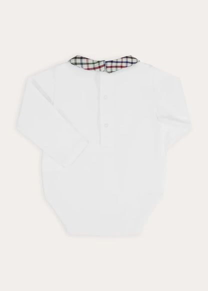 Sinclair Check Polo Collar Bodysuit in Red (6mths-3yrs) Tops & Bodysuits from Pepa London