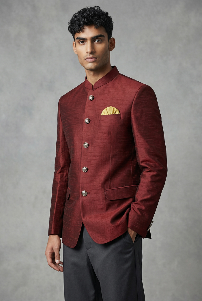 Size 36" XS - Maroon Burgandy  Mens BandhGala / Nehru / Prince / Chinese Collar Jacket - Fantastic Fit - YD1930 TP1219