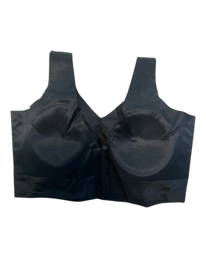 Size 38" / UK 12 - Black - Silky Saree blouse with cups,  Sleeveless - UK Stock - Quick Delivery - RNK - R722A-KY