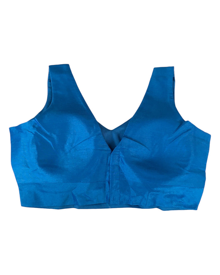 Size 38" / UK 12 - Blue - Silky Saree blouse with cups,  Sleeveless - UK Stock - Quick Delivery - RNK - R722A-KY