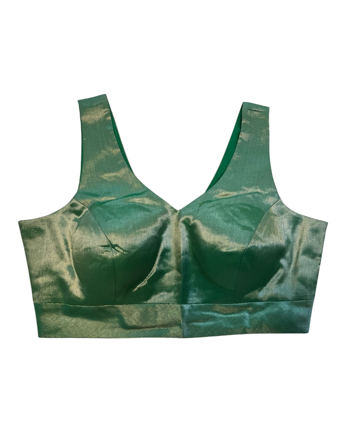 Size 38" / UK 12 - Green - Silky Saree blouse with cups,  Sleeveless - UK Stock - Quick Delivery - RNK - R722A-KY