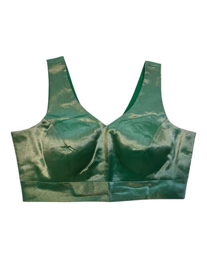 Size 38" / UK 12 - Green - Silky Saree blouse with cups,  Sleeveless - UK Stock - Quick Delivery - RNK - R722A-KY