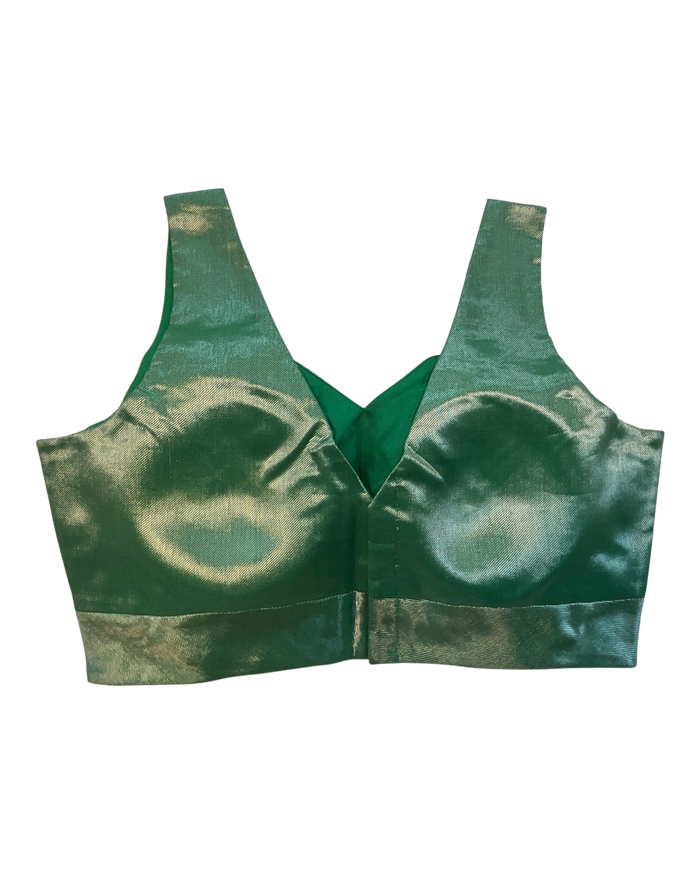 Size 38" / UK 12 - Green - Silky Saree blouse with cups,  Sleeveless - UK Stock - Quick Delivery - RNK - R722A-KY