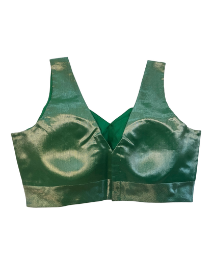 Size 38" / UK 12 - Green - Silky Saree blouse with cups,  Sleeveless - UK Stock - Quick Delivery - RNK - R722A-KY