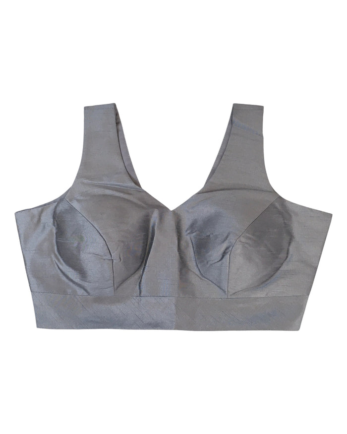 Size 38" / UK 12 - Light Grey / Silver - Silky Saree blouse with cups,  Sleeveless - UK Stock - Quick Delivery - RNK - R722A-KY