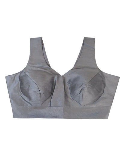 Size 38" / UK 12 - Light Grey / Silver - Silky Saree blouse with cups,  Sleeveless - UK Stock - Quick Delivery - RNK - R722A-KY