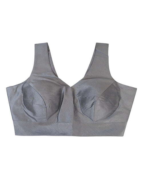 Size 38" / UK 12 - Light Grey / Silver - Silky Saree blouse with cups,  Sleeveless - UK Stock - Quick Delivery - RNK - R722A-KY