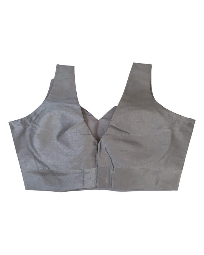 Size 38" / UK 12 - Light Grey / Silver - Silky Saree blouse with cups,  Sleeveless - UK Stock - Quick Delivery - RNK - R722A-KY