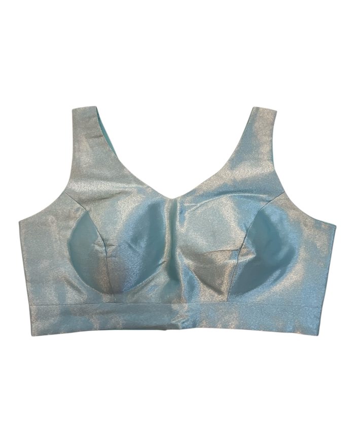 Size 40" / UK 14 - Light Blue - Silky Saree blouse with cups,  Sleeveless - UK Stock - Quick Delivery - RNK - R722A-KY