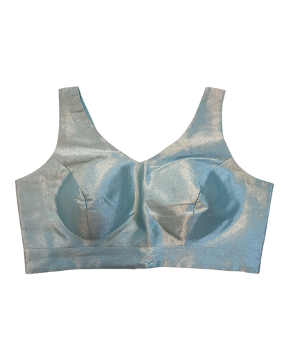 Size 40" / UK 14 - Light Blue - Silky Saree blouse with cups,  Sleeveless - UK Stock - Quick Delivery - RNK - R722A-KY