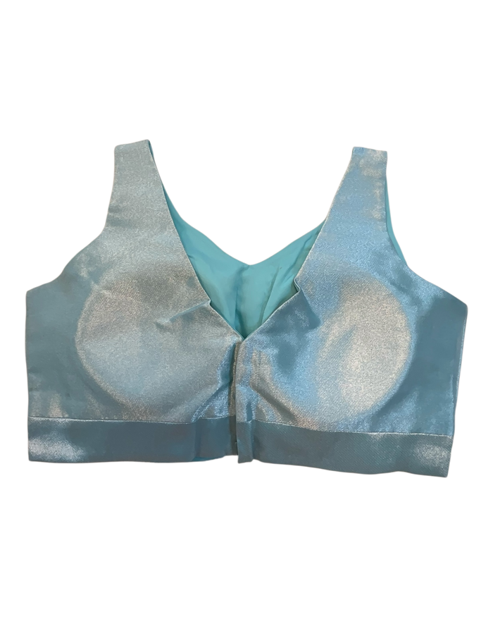 Size 40" / UK 14 - Light Blue - Silky Saree blouse with cups,  Sleeveless - UK Stock - Quick Delivery - RNK - R722A-KY