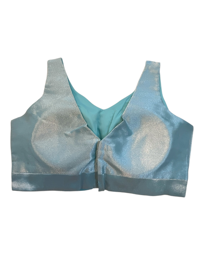 Size 40" / UK 14 - Light Blue - Silky Saree blouse with cups,  Sleeveless - UK Stock - Quick Delivery - RNK - R722A-KY