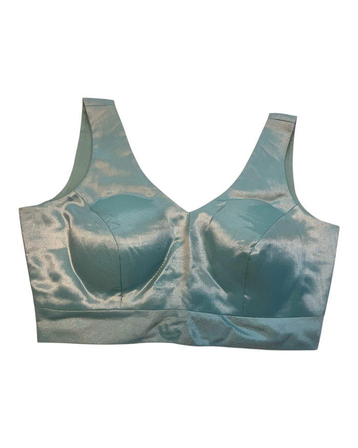 Size 40" / UK 14 - Turquoise Blue - Silky Saree blouse with cups,  Sleeveless - UK Stock - Quick Delivery - RNK - R722A-KY
