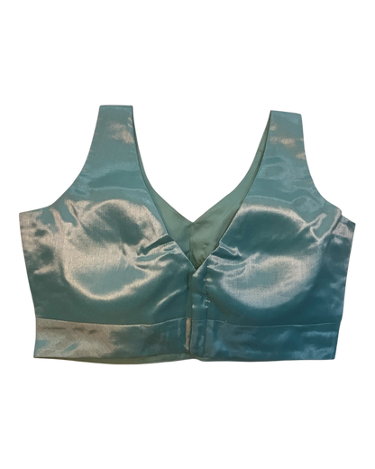 Size 40" / UK 14 - Turquoise Blue - Silky Saree blouse with cups,  Sleeveless - UK Stock - Quick Delivery - RNK - R722A-KY