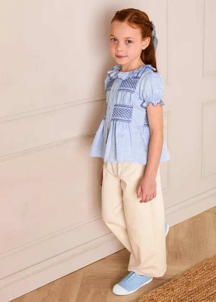 Soft Cotton Wide Leg Trousers in Cream (2-12yrs) TROUSERS from Pepa London