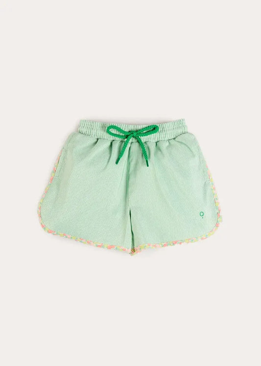 Striped Annie Apple Trim Detail Swim Shorts in Green (12mths- 10yrs) SWIMWEAR from Pepa London