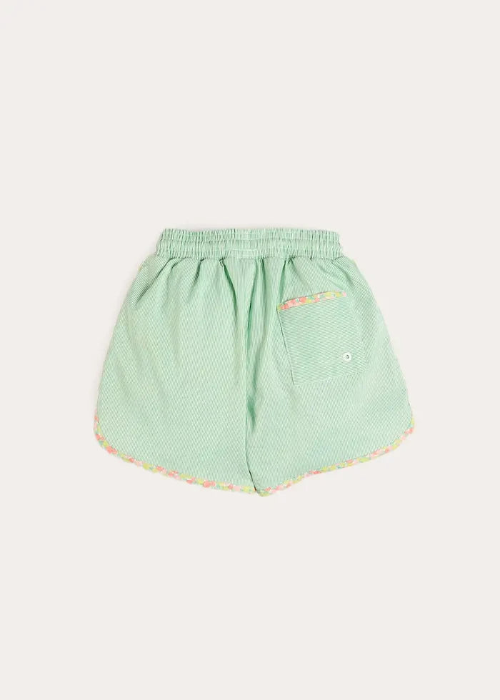 Striped Annie Apple Trim Detail Swim Shorts in Green (12mths- 10yrs) SWIMWEAR from Pepa London