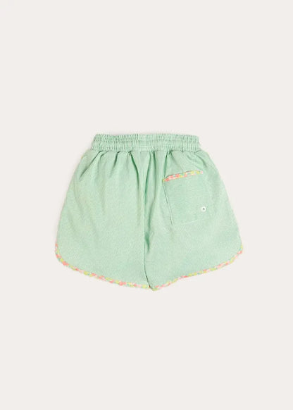 Striped Annie Apple Trim Detail Swim Shorts in Green (12mths- 10yrs) SWIMWEAR from Pepa London