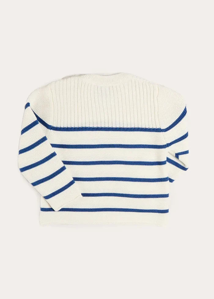 Striped Crewneck Ribbed Detail Blue & White Striped Jumper in Navy (12mths- 10yrs) KNITWEAR from Pepa London