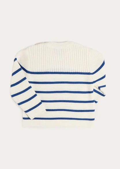 Striped Crewneck Ribbed Detail Blue & White Striped Jumper in Navy (12mths- 10yrs) KNITWEAR from Pepa London