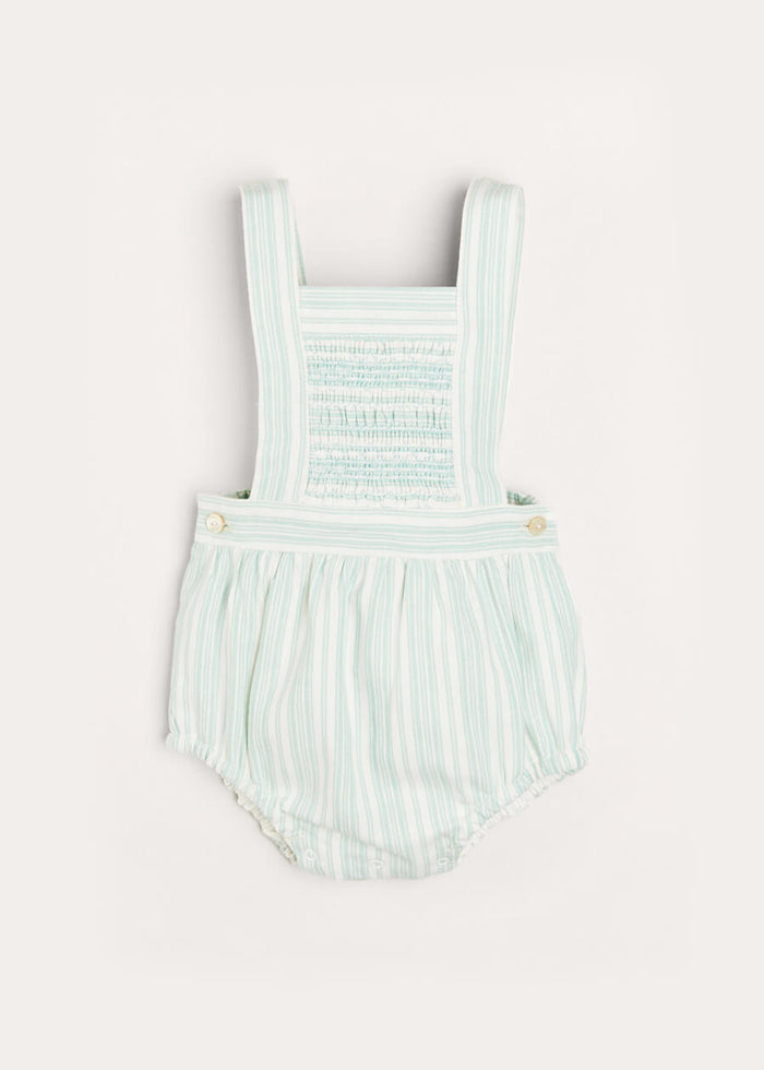 Striped Smocked Detail Dungaree Romper in Green (3-18mths) ROMPERS from Pepa London