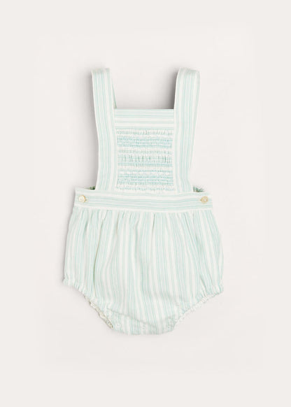 Striped Smocked Detail Dungaree Romper in Green (3-18mths) ROMPERS from Pepa London
