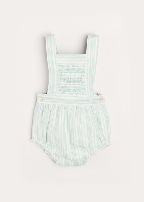 Striped Smocked Detail Dungaree Romper in Green (3-18mths) ROMPERS from Pepa London