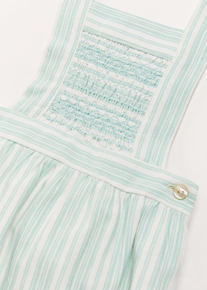 Striped Smocked Detail Dungaree Romper in Green (3-18mths) ROMPERS from Pepa London