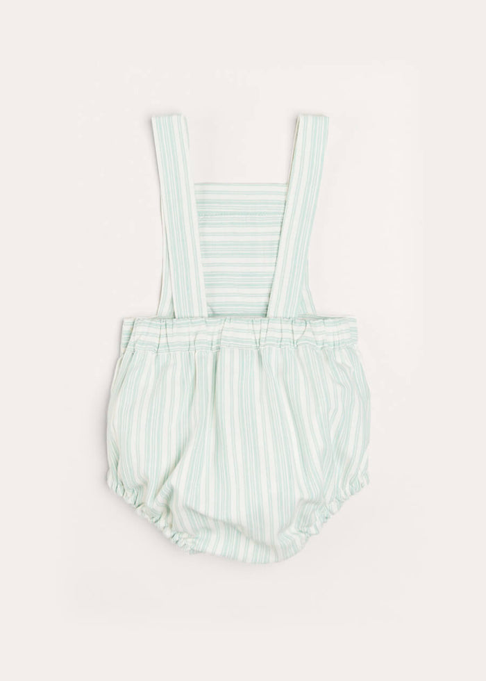 Striped Smocked Detail Dungaree Romper in Green (3-18mths) ROMPERS from Pepa London