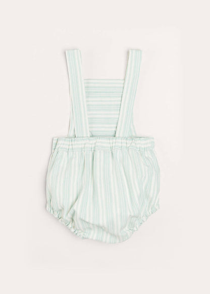 Striped Smocked Detail Dungaree Romper in Green (3-18mths) ROMPERS from Pepa London