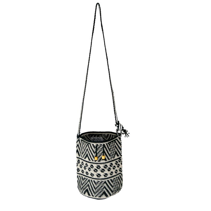 Summer Crochet Chevron Boho Crossbody Black and White Bag - Guatemala