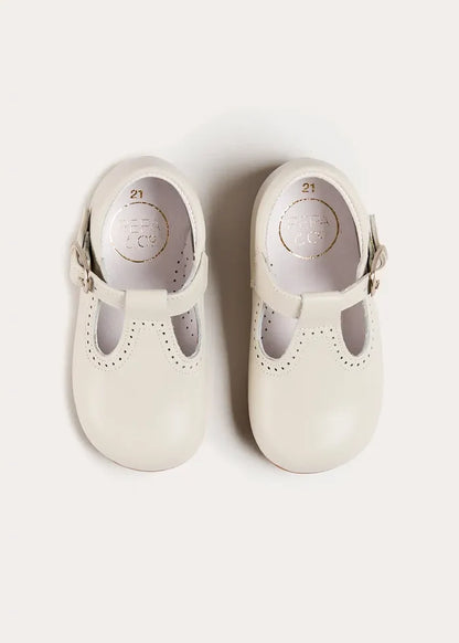 T-Bar Leather Baby Shoes in Ivory (20-24EU) SHOES from Pepa London