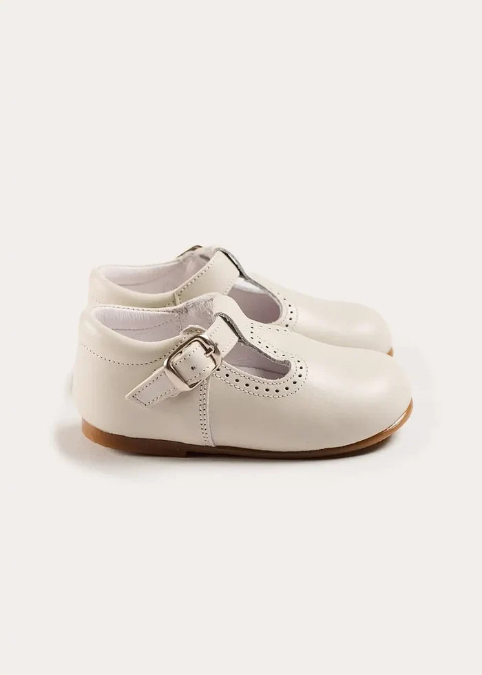 T-Bar Leather Baby Shoes in Ivory (20-24EU) SHOES from Pepa London