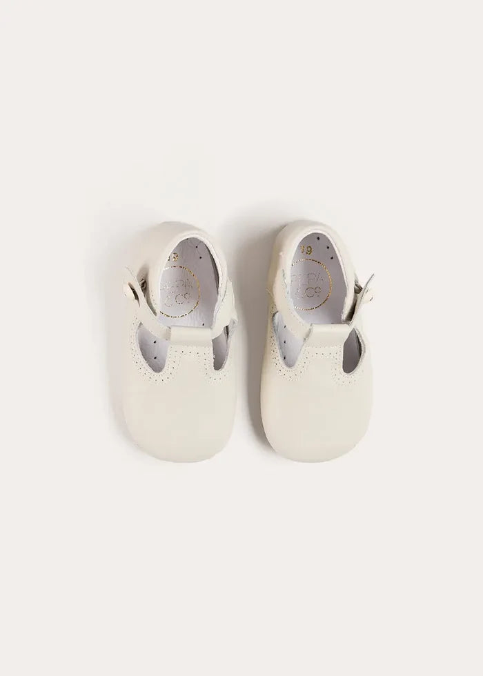 T-Bar Leather Pram Shoes in Ivory (17-20EU) SHOES from Pepa London