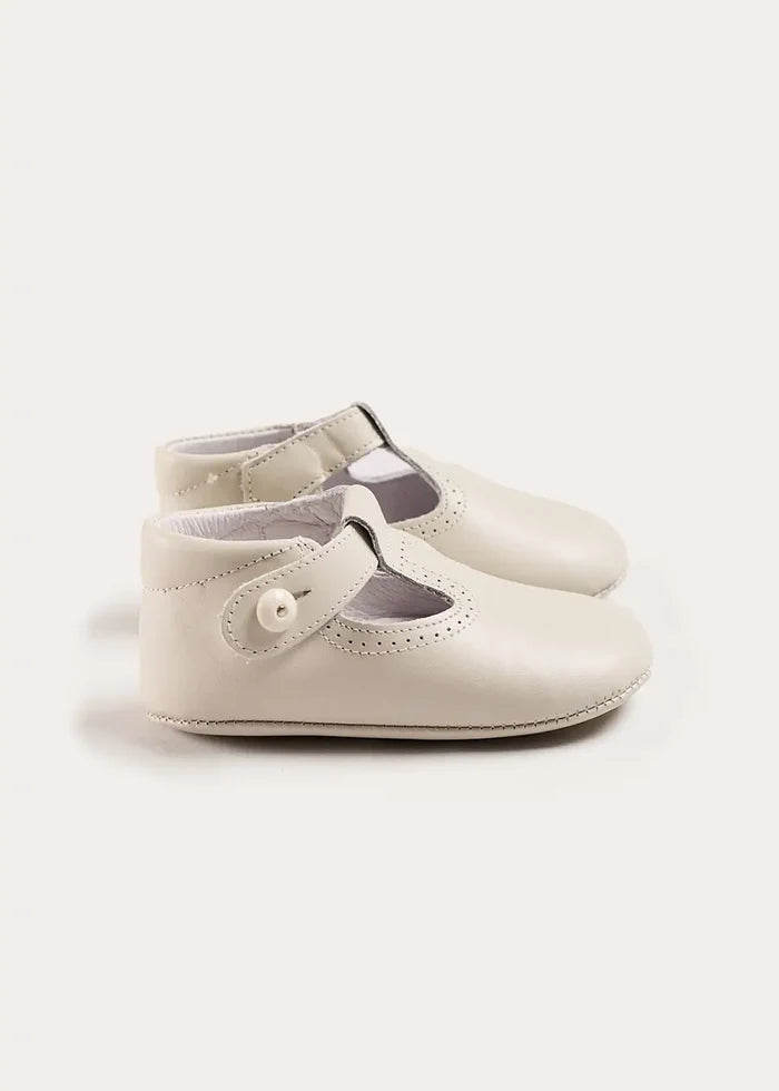 T-Bar Leather Pram Shoes in Ivory (17-20EU) SHOES from Pepa London