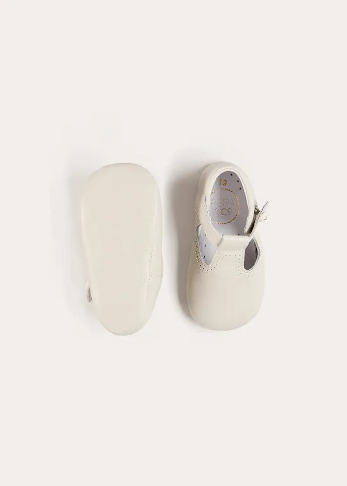 T-Bar Leather Pram Shoes in Ivory (17-20EU) SHOES from Pepa London