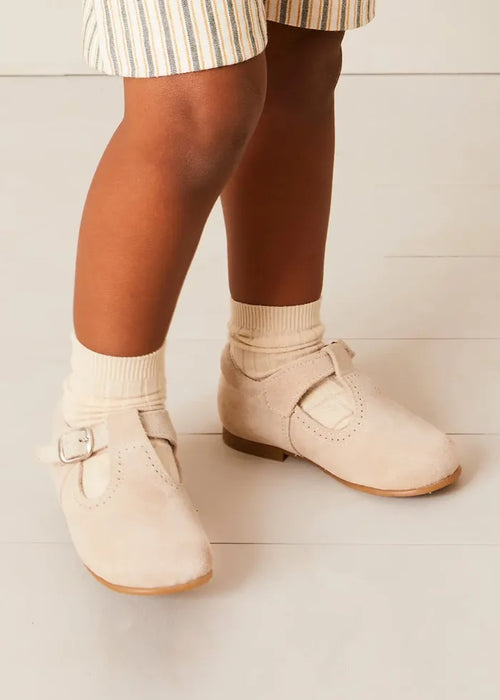 T-Bar Suede Baby Shoes in Beige (20-24EU) SHOES from Pepa London