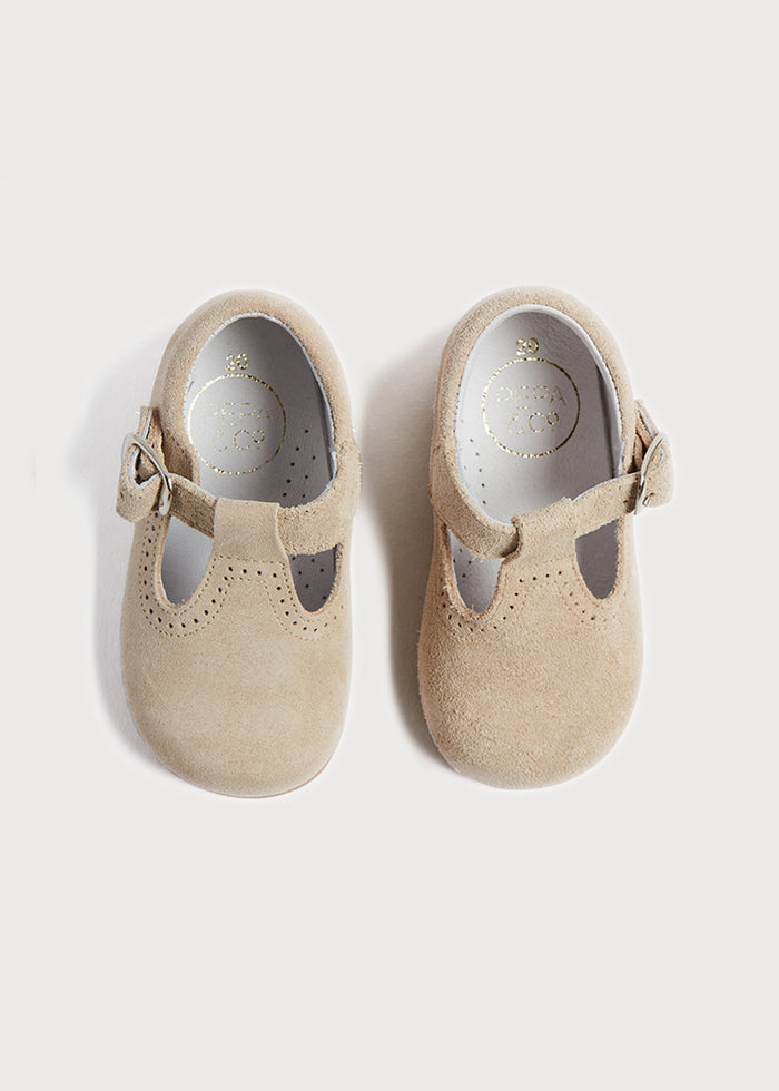 T-Bar Suede Baby Shoes in Beige (20-24EU) SHOES from Pepa London