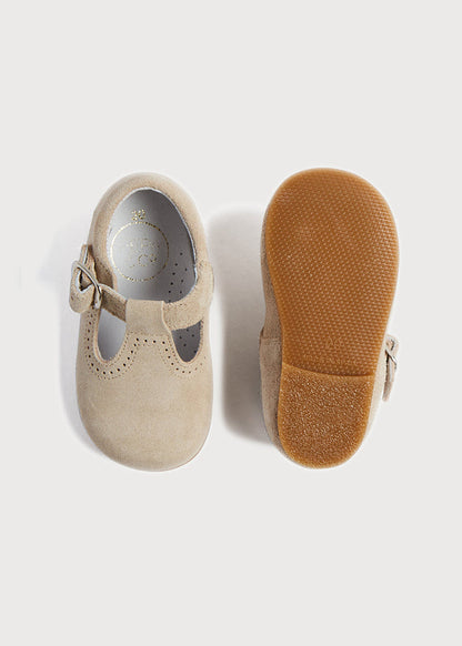 T-Bar Suede Baby Shoes in Beige (20-24EU) SHOES from Pepa London
