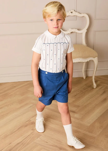 The Matthew Hand Embroidered Openwork Two Piece Set in Navy (18mths-6yrs) TWO PIECE SETS from Pepa London