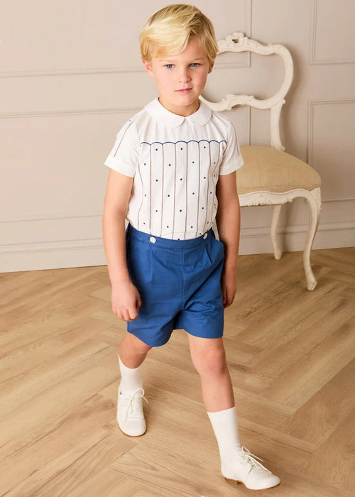 The Matthew Hand Embroidered Openwork Two Piece Set in Navy (18mths-6yrs) TWO PIECE SETS from Pepa London