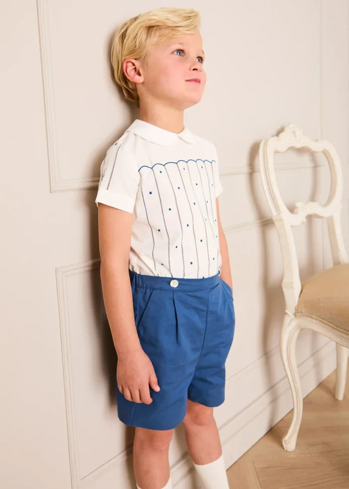 The Matthew Hand Embroidered Openwork Two Piece Set in Navy (18mths-6yrs) TWO PIECE SETS from Pepa London