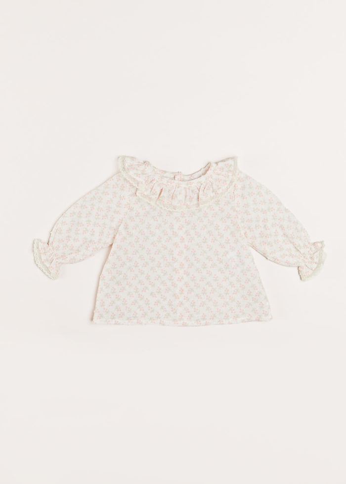 Tilly Floral Print Ruffle Collar Long Sleeve Blouse in Pink (1-6mths) BLOUSES from Pepa London