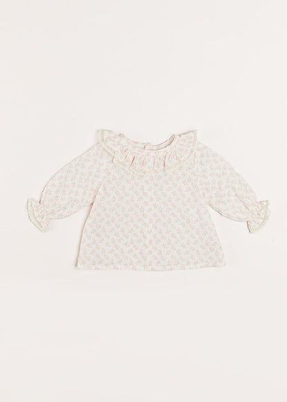 Tilly Floral Print Ruffle Collar Long Sleeve Blouse in Pink (1-6mths) BLOUSES from Pepa London