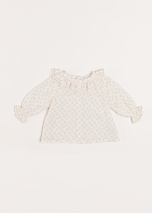 Tilly Floral Print Ruffle Collar Long Sleeve Blouse in Pink (1-6mths) BLOUSES from Pepa London