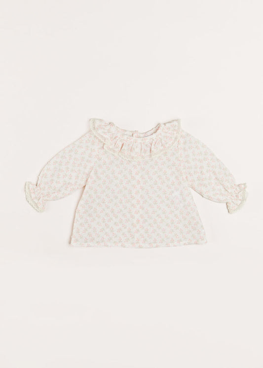 Tilly Floral Print Ruffle Collar Long Sleeve Blouse in Pink (1-6mths) BLOUSES from Pepa London