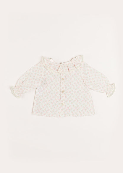 Tilly Floral Print Ruffle Collar Long Sleeve Blouse in Pink (1-6mths) BLOUSES from Pepa London