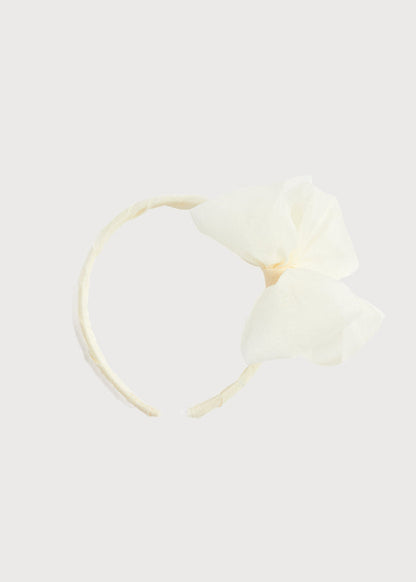 Traditional Big Bow Tulle Hairband in Ivory HAIR ACCESSORIES from Pepa London