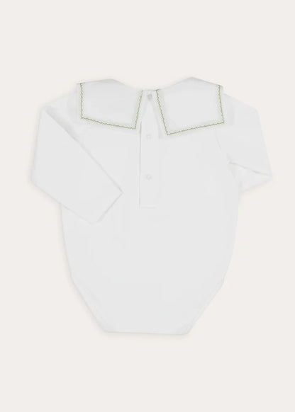 Train Embroidered Mariner Collar Long Sleeve Bodysuit in White (3mths-3yrs) Tops & Bodysuits from Pepa London