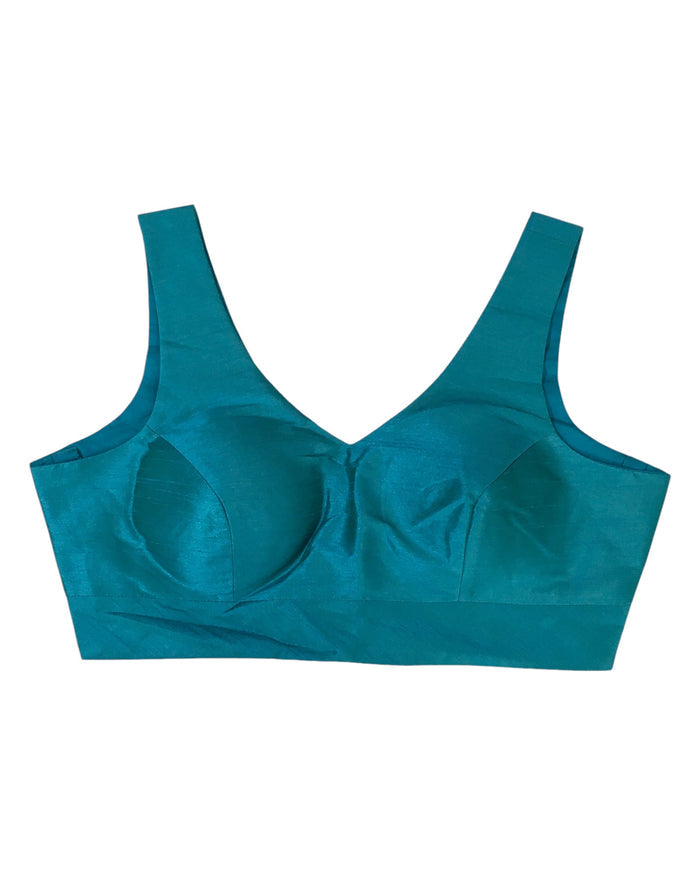 Turquoise - Silky Saree blouse with cups,  Sleeveless - 42" - UK Stock - Quick Delivery - RNK - R722A-KY